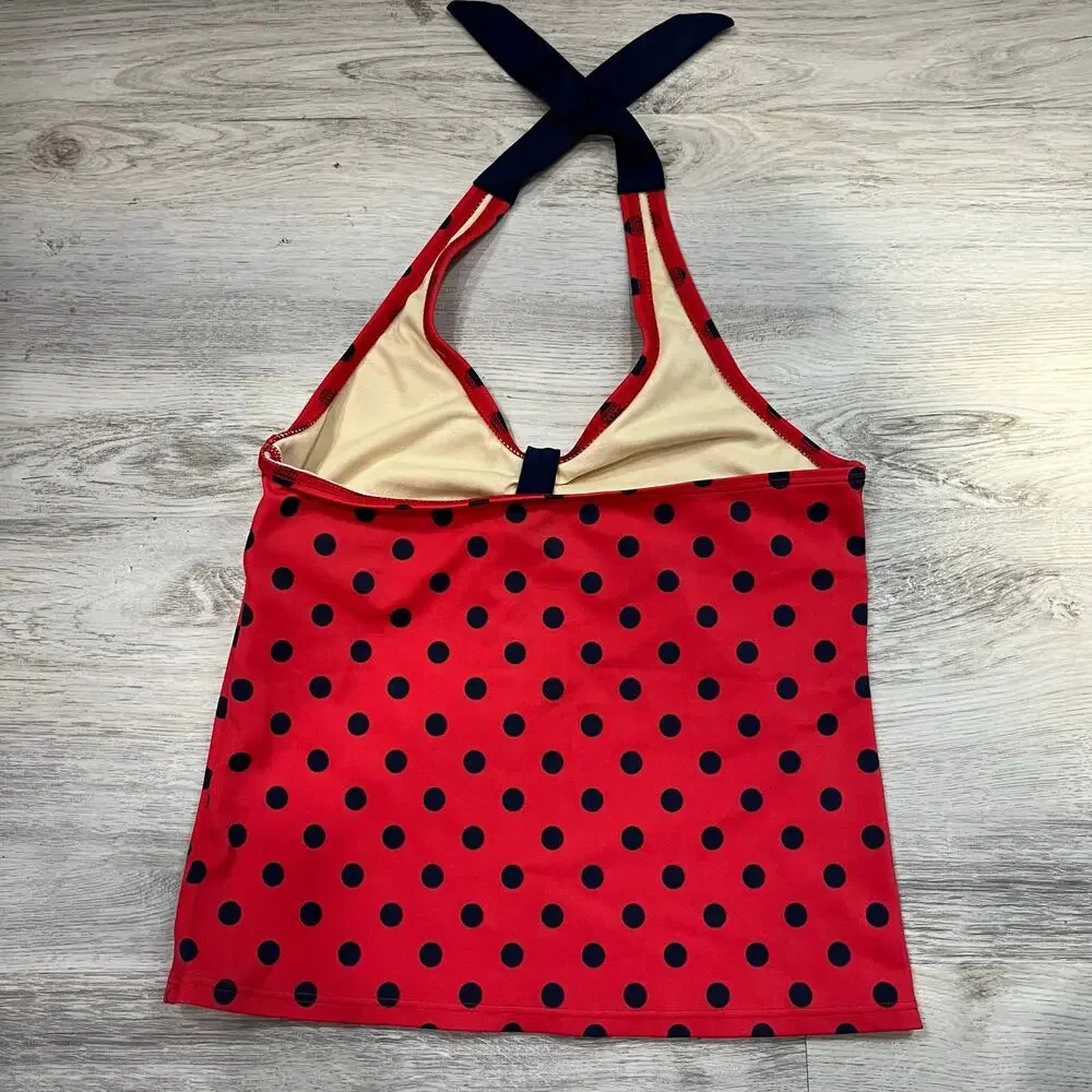 Lands End Red Navy Polka Dot Halter Tankini Swim Top Girls Size 10